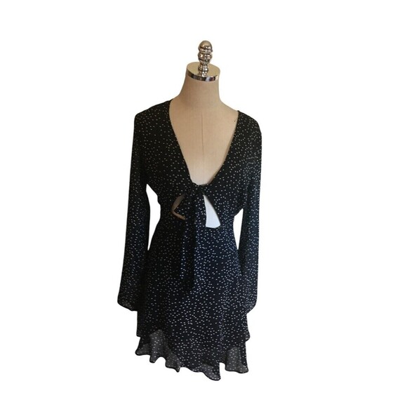 Cotton Candy LA Dress Women's Size Medium Black White Polka Dots Cut Out Tie - Picture 1 of 7